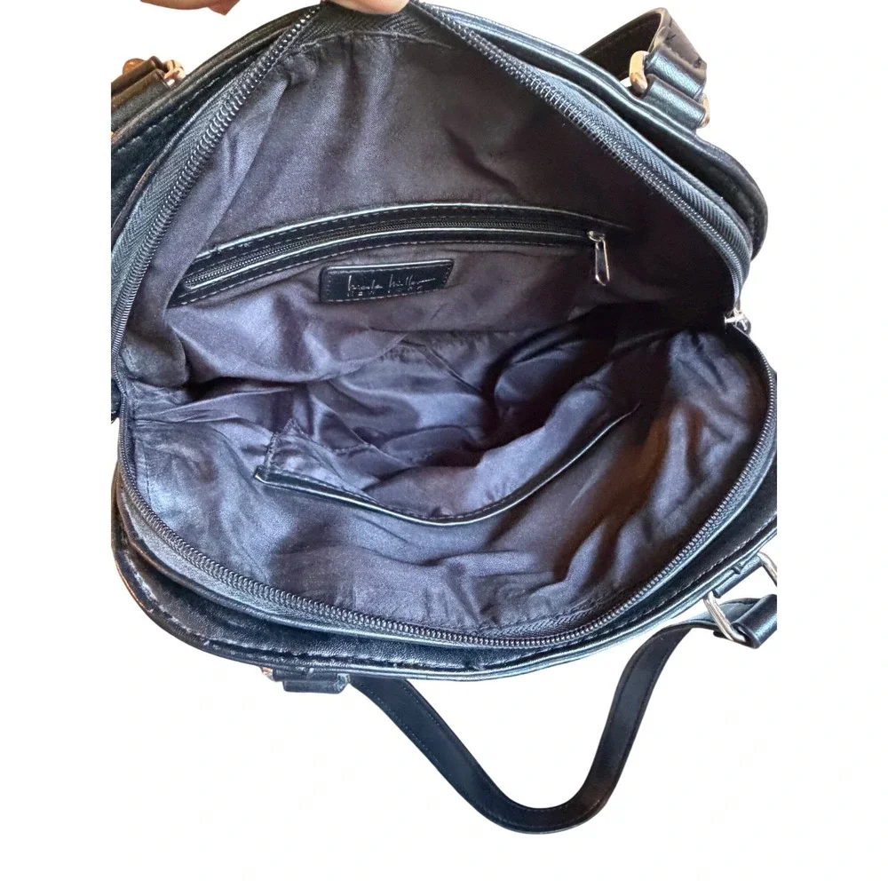 Nicole Miller New York Black Dome Satchel Crossbody Bag Silver Hardware Mens